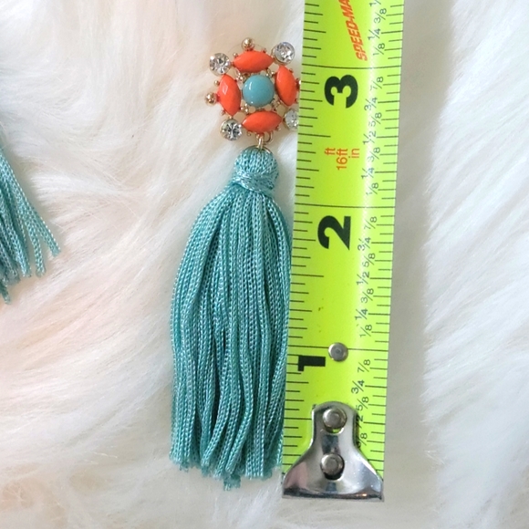 Coral and Turquoise Fringe Earrings - Picture 5 of 5